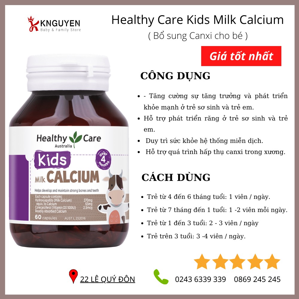 Milk Calcium Healthy Care Bổ Sung Canxi Cho Trẻ Trên 4 Tháng Tuổi