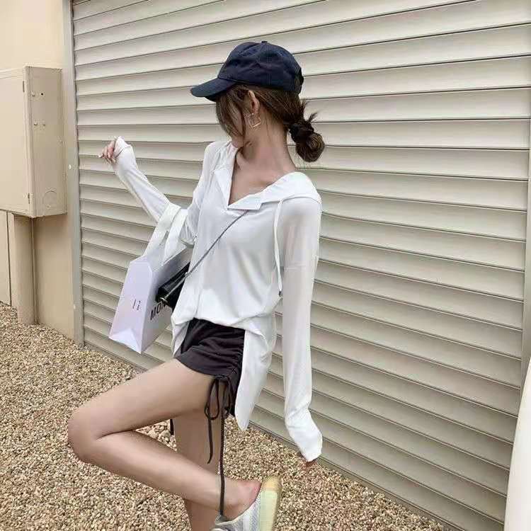 COZOK Set Áo Khoác Dài Tay + Quần Short Lưng Cao Dáng Rộng Thời Trang Cho Nữ