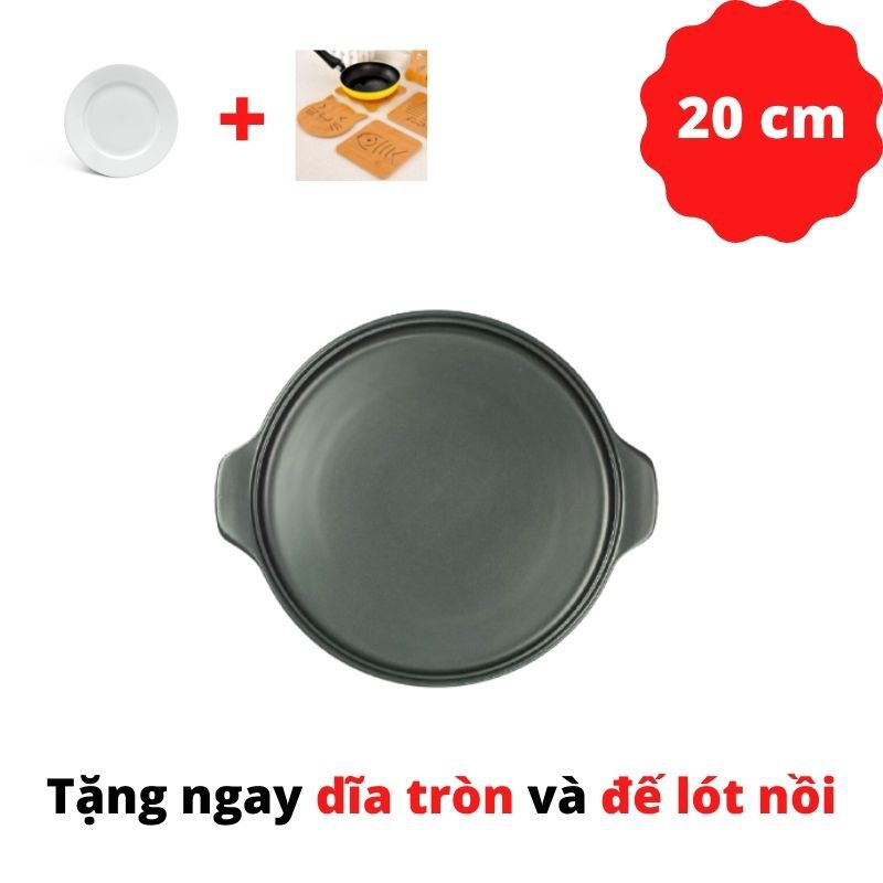 [ Tặng ngay đĩa sứ trắng tròn + đế lót nồi ] Chảo cạn dưỡng sinh Minh Long 20 Cm