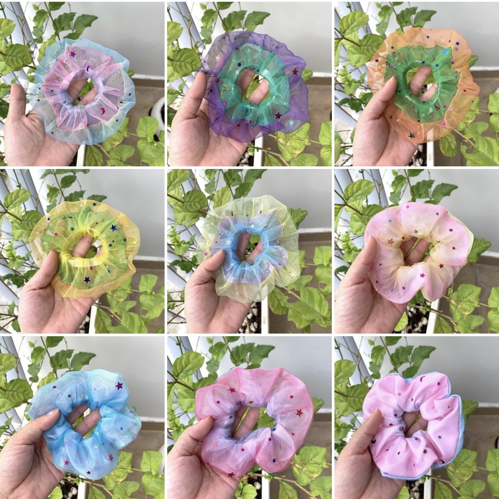 Cột tóc scrunchies cầu vòng ngôi sao