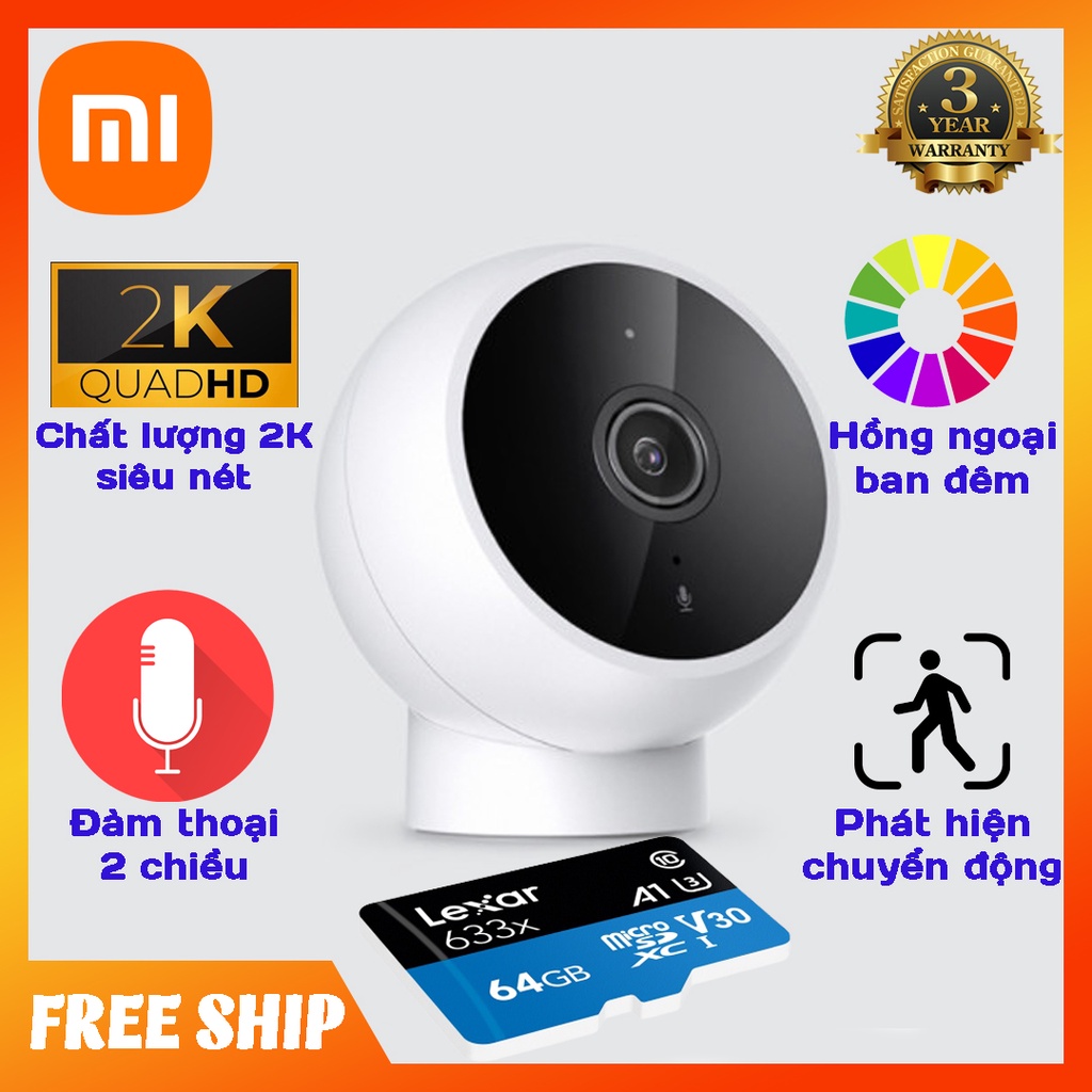 Camera WIFI Xiaomi Mijia siêu nét 2K góc nhìn 170 độ thông minh, phát hiện chuyển động, hồng ngoại ban đêm