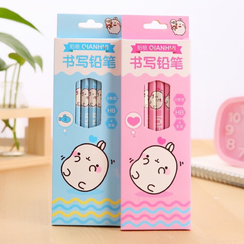 Set 4 bút chì HB bằng gỗ hoạ tiết dễ thương Bi store