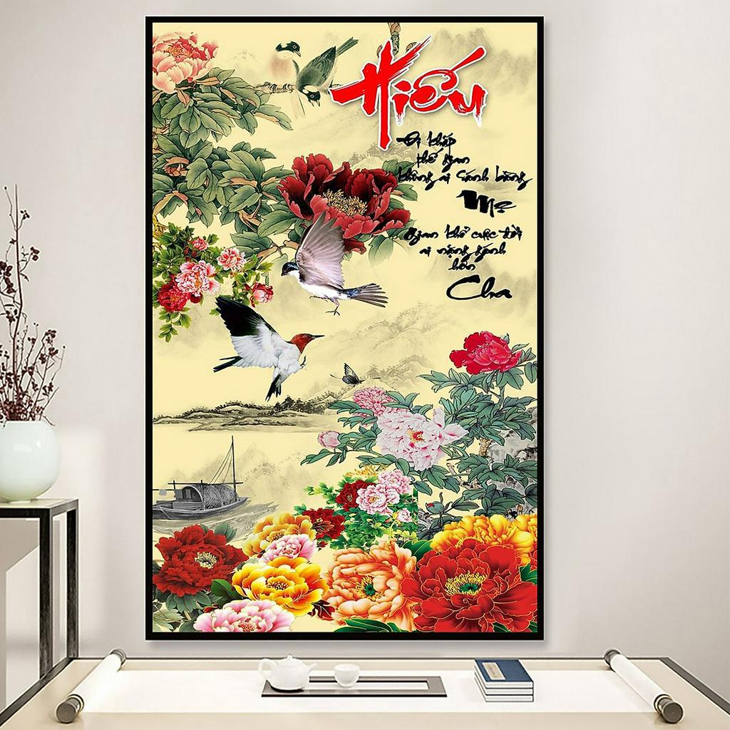 Tranh Canvas Treo Tường Hiện Đại _ Tranh Thư Pháp Chữ Hiếu