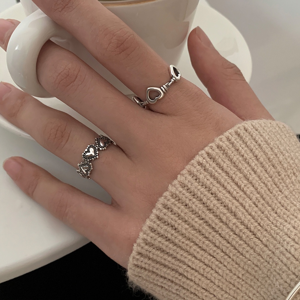 Set 5 Nhẫn Hở Họa Tiết Hình Học Đơn Giản Phong Cách Retro