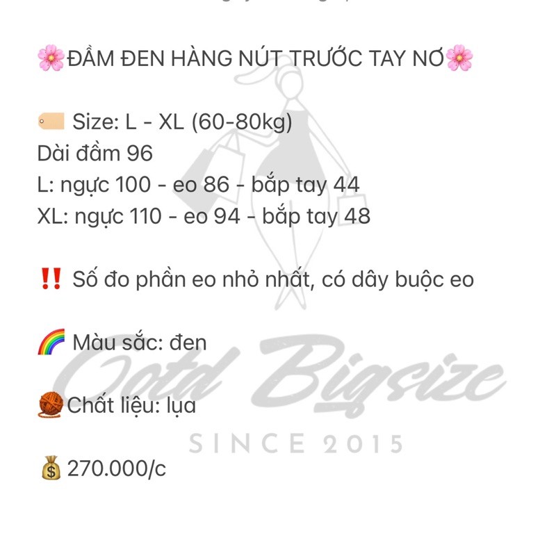 Đầm đen bigsize nút trước tay nơ