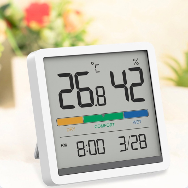 Đồng hồ mini tích hợp đo nhiệt độ và độ ẩm có cảnh báo không khí
