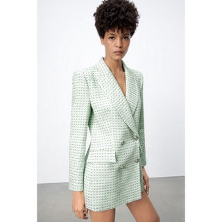 Set blazer & chân váy dạ xanh mint Zara