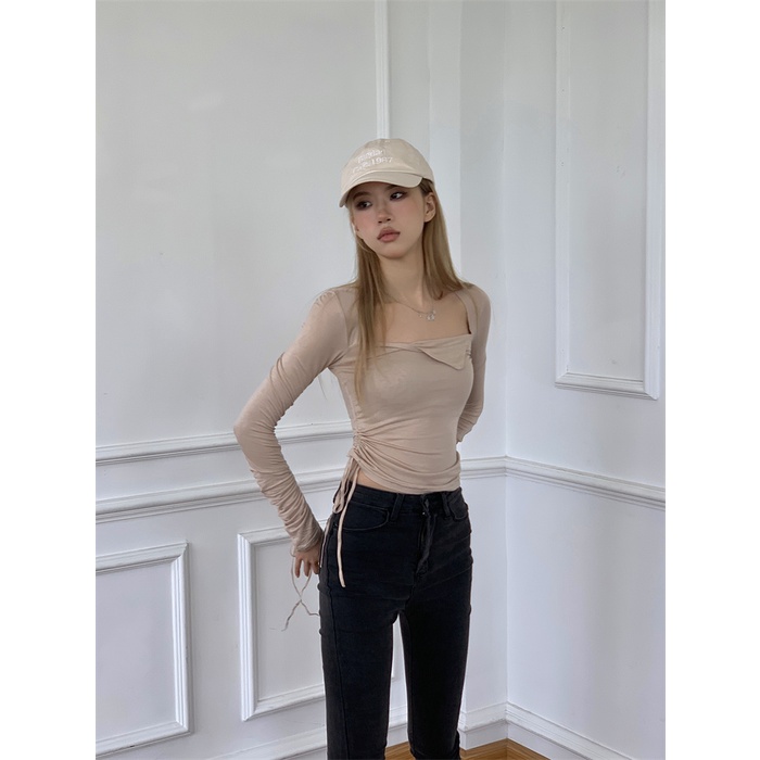 DUNEA Áo Kiểu Dây Rút Lệch Tà Quyến Rũ Thời Trang Cho Nữ