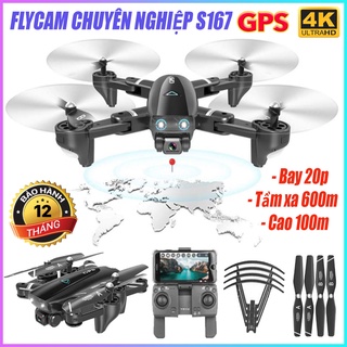Flycam 4k S167 , Flycam camera 4k mini giá rẻ, Quay phim chụp ảnh siêu nét, định vị, cảm biến bay ổn định