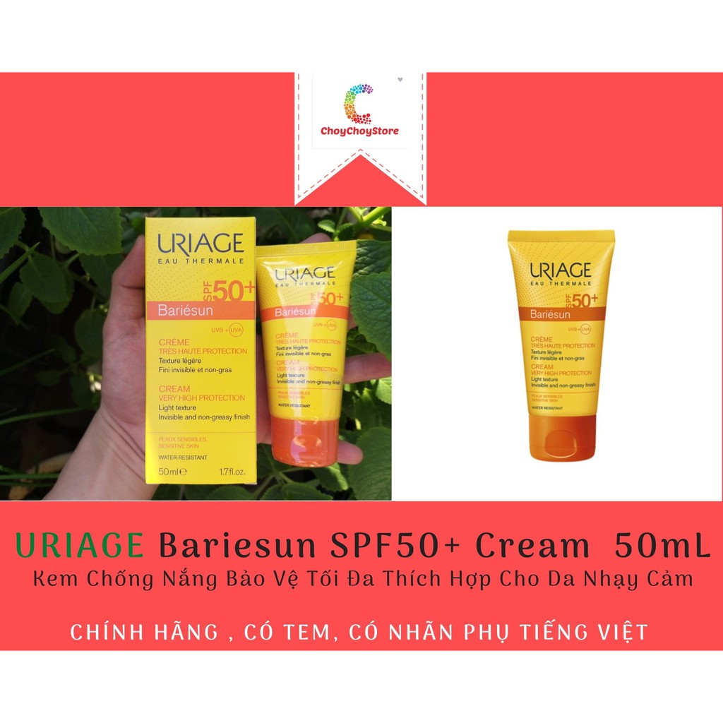 [CHÍNH HÃNG CÓ TEM] URIAGE Bariesun SPF50+ Cream  50mL - Kem Chống Nắng Bảo Vệ Tối Đa Thích Hợp Cho Da Nhạy Cảm