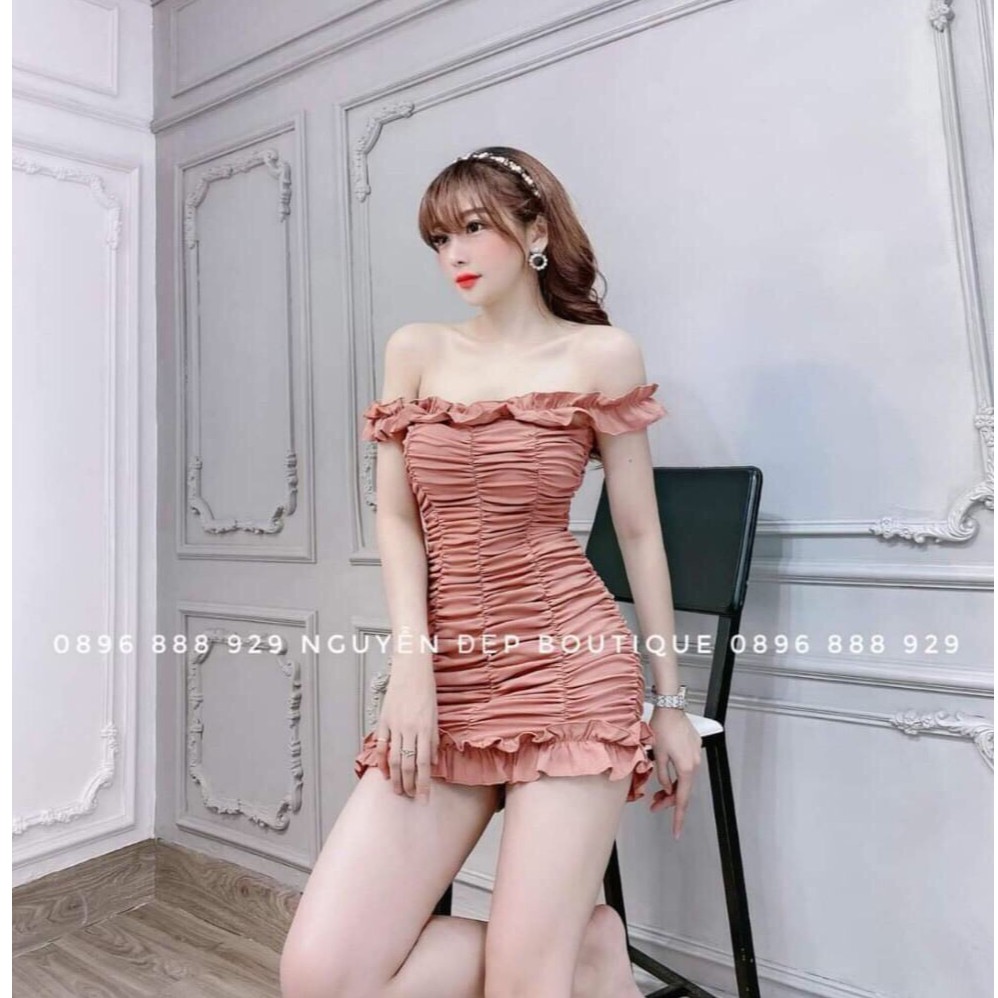 Đầm body trễ vai nhún thân kèm mút | BigBuy360 - bigbuy360.vn