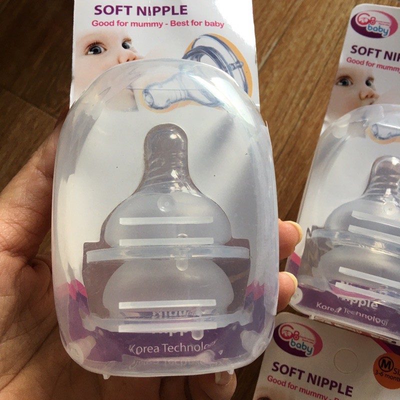 Vỉ 2 Núm ty / Núm ti silicon cổ rộng GB - BABY đủ size S,M,L,Y (Chính hãng )