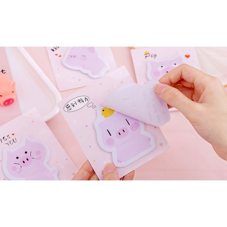 Giấy note cute dễ thương hình heo hồng giấy nhớ lợn dán được gồm 30 tờ