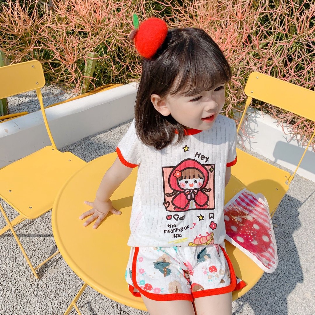 Set Đồ Ngủ Áo Thun Tay Ngắn &amp; Quần Short Cho Bé Gái