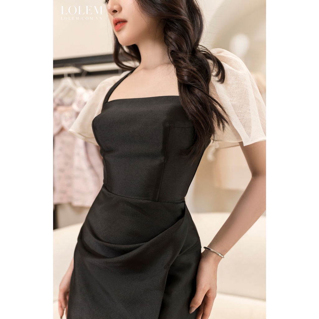 Đầm xòe dự tiệc LOLEM DX326 xếp eo vải tafta cao cấp chuẩn form