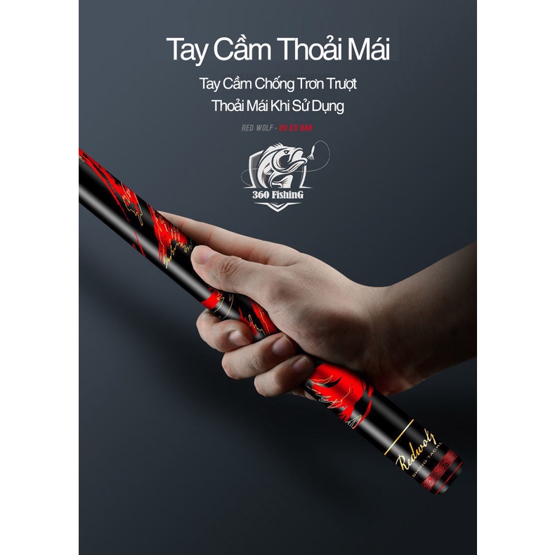 Cần Câu Tay Đại Phong 5H Cần Câu Đài Chính Hãng Red Wolf Chất Liệu Carbon Xoắn X Cao Cấp