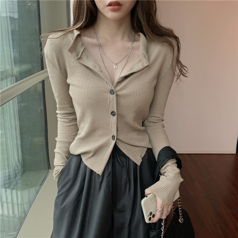 Áo Khoác Cardigan Dệt Kim Cổ Chữ V Dáng Ôm Thời Trang Thu Đông Cho Nữ