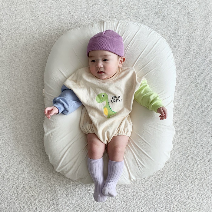Áo liền thân tay dài in hình khủng long hoạt hình cho bé
