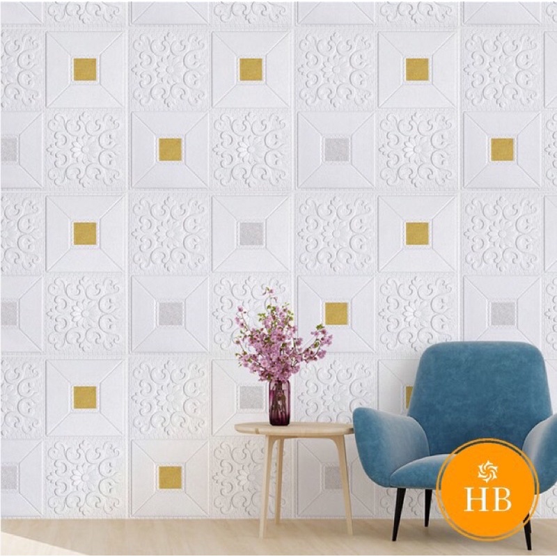 Xốp dán tường 3D Hoa văn tim có tem màu kèm theo 70x70cm