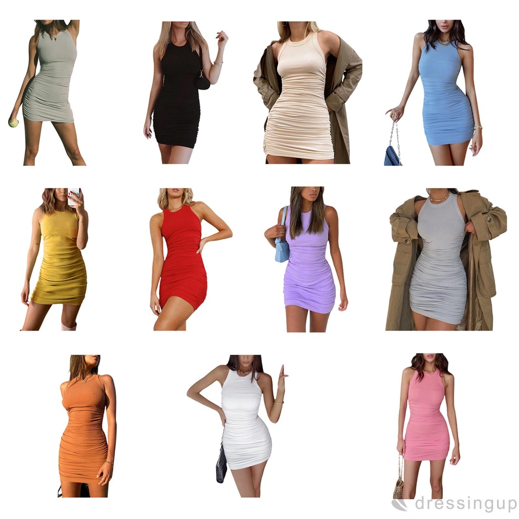 Đầm không tay màu trơn thời trang thanh lịch