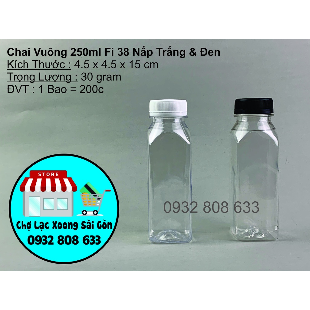 COMBO 100 Chai Nhựa Vuông 250ml Nắp Vặn Fi 38 Miệng Rộng
