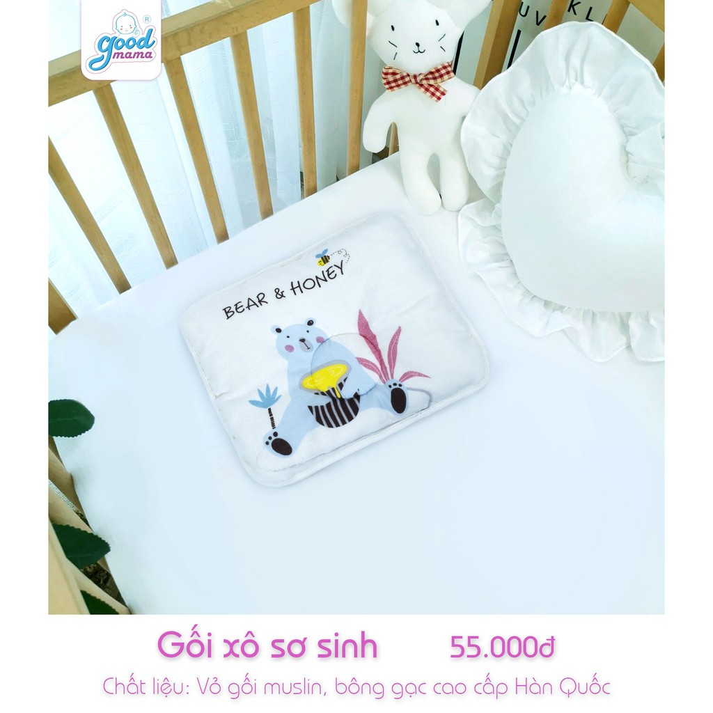 Gối cho bé sơ sinh Goodmama êm mềm mại, thoáng mát, thấm hút mồ hôi tốt giúp bé ngon giấc