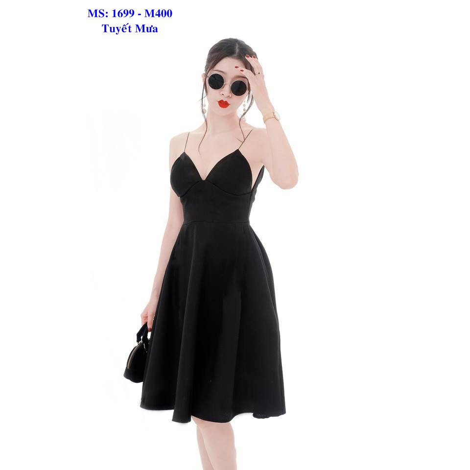 Đầm Xòe Hai Dây Cúp Ngực Hở Lưng Quyến Rũ