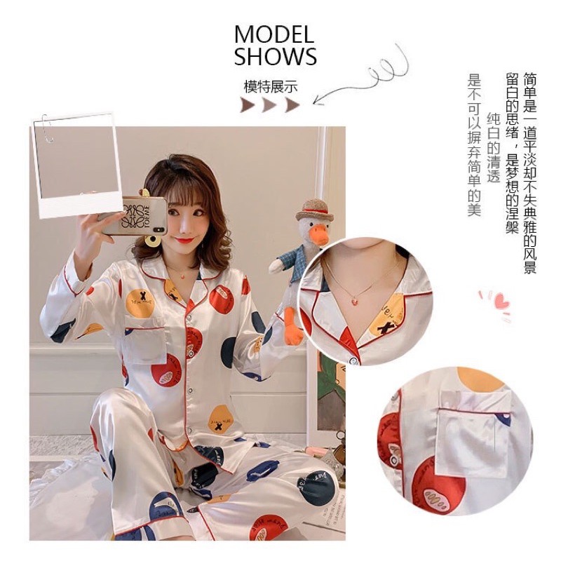 Bộ pijama nữ dài tay thu đông chất liệu lụa băng mềm mịn