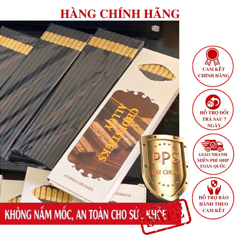 [Xả Lỗ] 10 Đôi Đũa Mạ Vàng Hàn Quốc - Đũa Nhựa Đen Nhật Cao Cấp Chống Trơn Chống Mốc Chịu Nhiệt