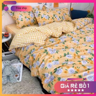 Bộ chăn ga gối cotton poly mẫu hoa vàng 2020