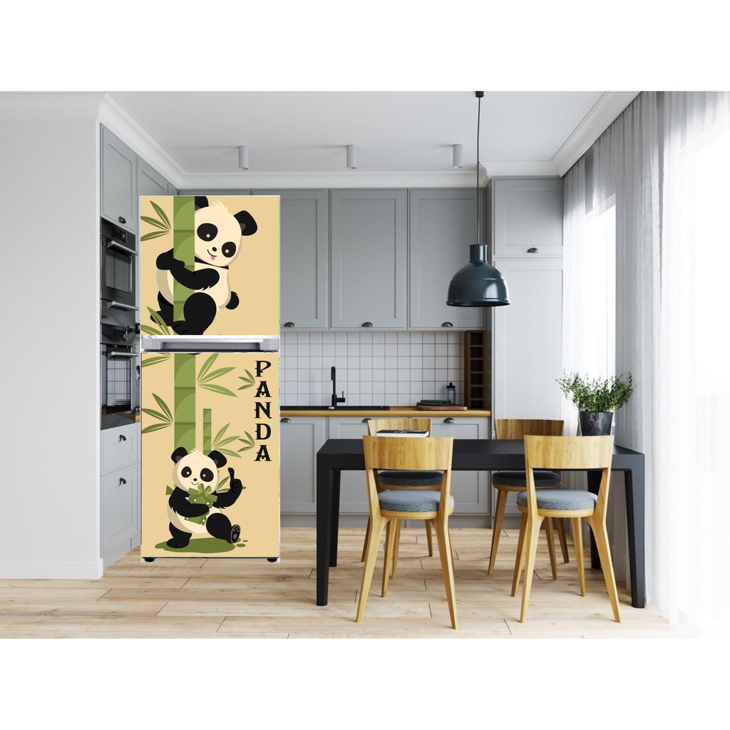 Miếng dán tủ lạnh không thấm nước mẫu gấu Panda đáng yêu - Decal dán tủ lạnh cao cấp