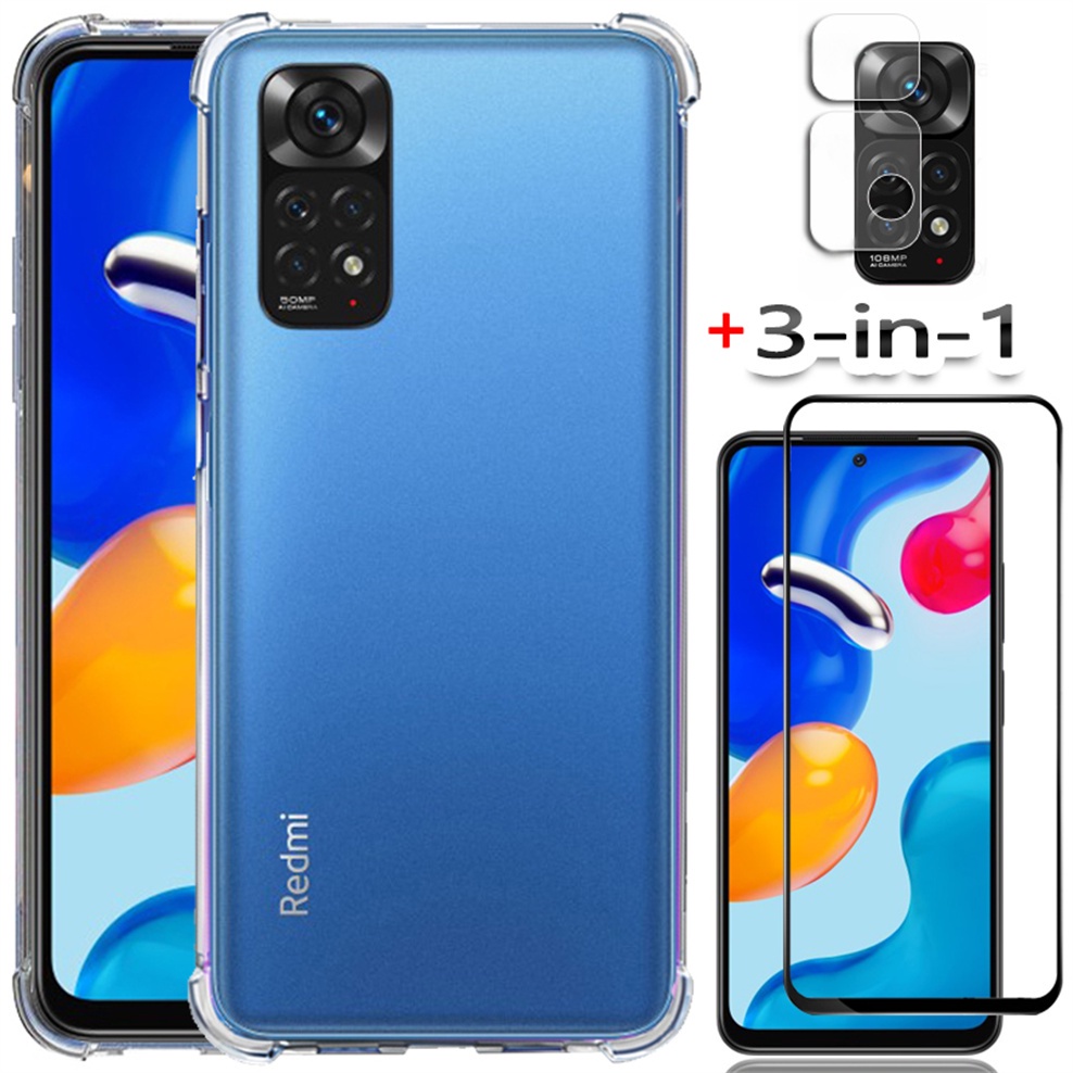 9H 3 Trong 1 Cho Xiaomi Redmi Note11 Note11s Note 11s 11 Pro + Plus Pro+ 4G 5G Ốp Điện Thoại TPU Mềm Trong Suốt + Kính Cường Lực
