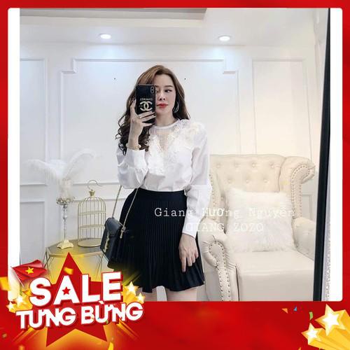 áo sơ mi trắng cổ phối ren lưới -Hàng nhập khẩu