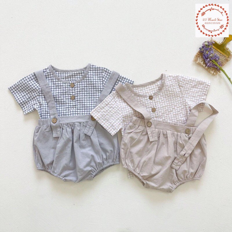 Set yếm + sơ mi kẻ style Korean
