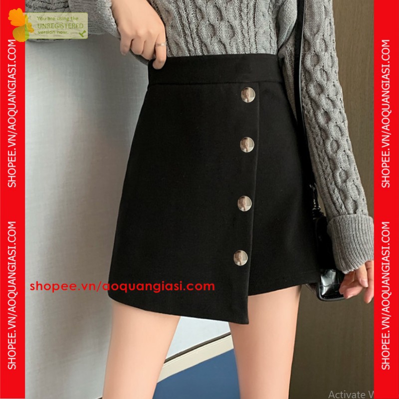 Quần giả váy vạt xéo nút sắt to màu đen size S,M AQGS MT908 rẻ đẹp chuẩn store hàn quốc freeship 50k