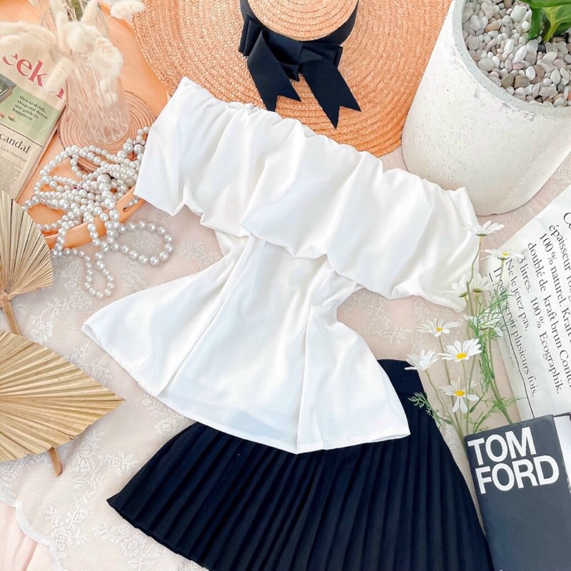 SET ÁO BẸT VAI PHỒNG CHÂN VÁY DẬP LU