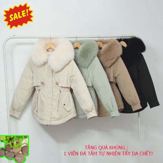 Áo khoác phao lót lông dây rút eo hàng QC