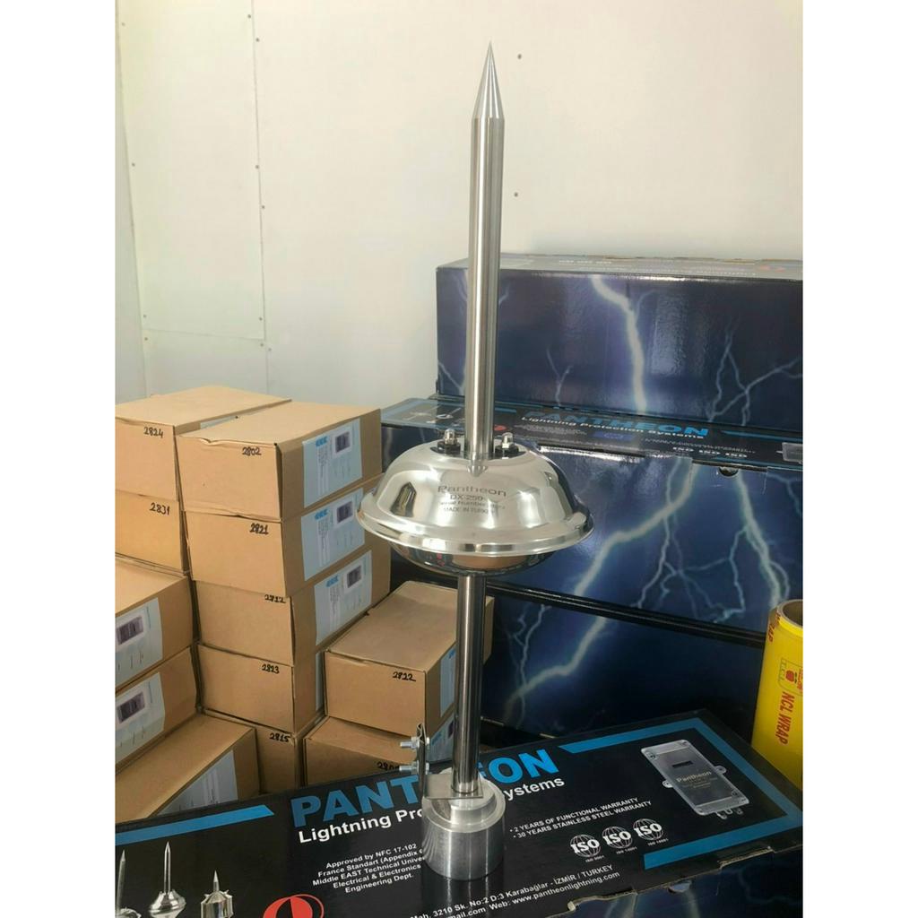 Kim thu sét chủ động phóng tia tiên đạo Pantheon BX-125 bán kính bảo vệ an toàn 84m, Kim chống sét inox 304 mạ Crom