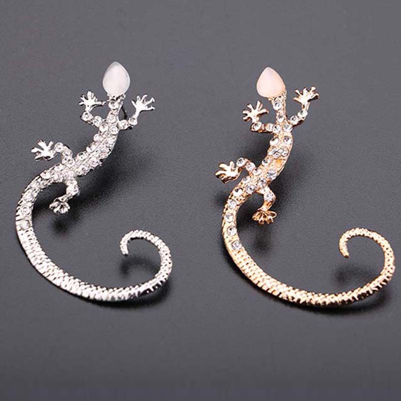 Đôi khuyên tai mạ bạc / vàng hình con tắc kè đính đá cho nữ
