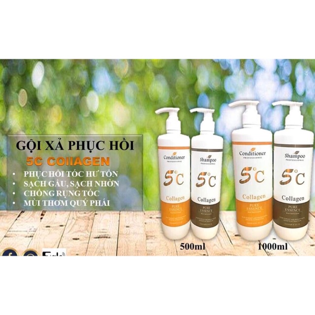 Cặp dầu gội xả 5C Collagen Siêu Mềm Mượt 1000ml