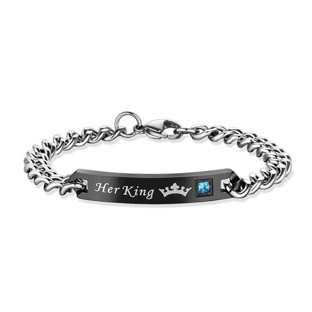 Vòng Tay Cặp Đôi Khắc Chữ His Queen Her King Bằng Thép Không Gỉ