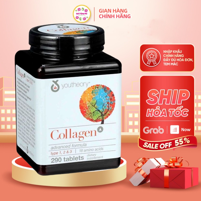 Viên uống bổ sung collagen youtheory Type 1 2 và 3 hộp 290/390 viên Healthy care quatangme