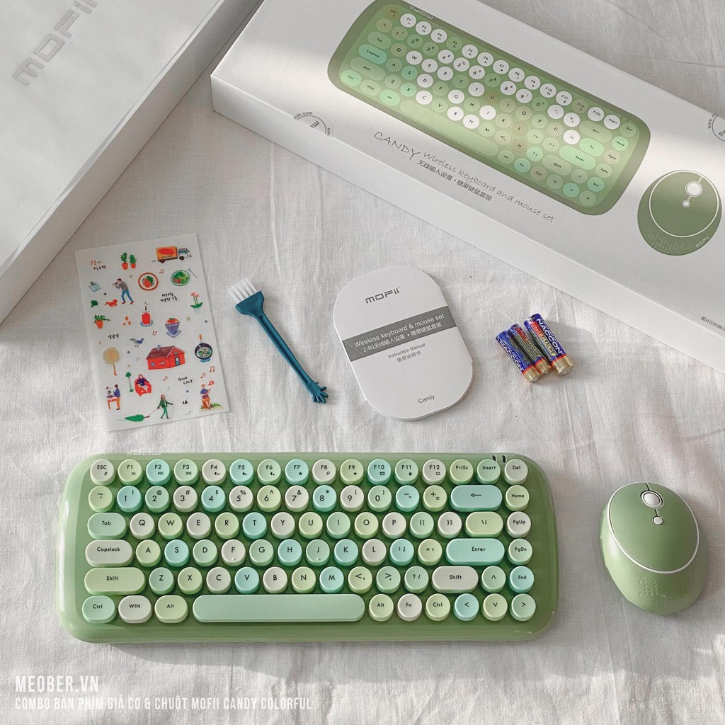 Bộ bàn phím cute không dây giả cơ & chuột MOFII Candy Colorful (5 Màu)