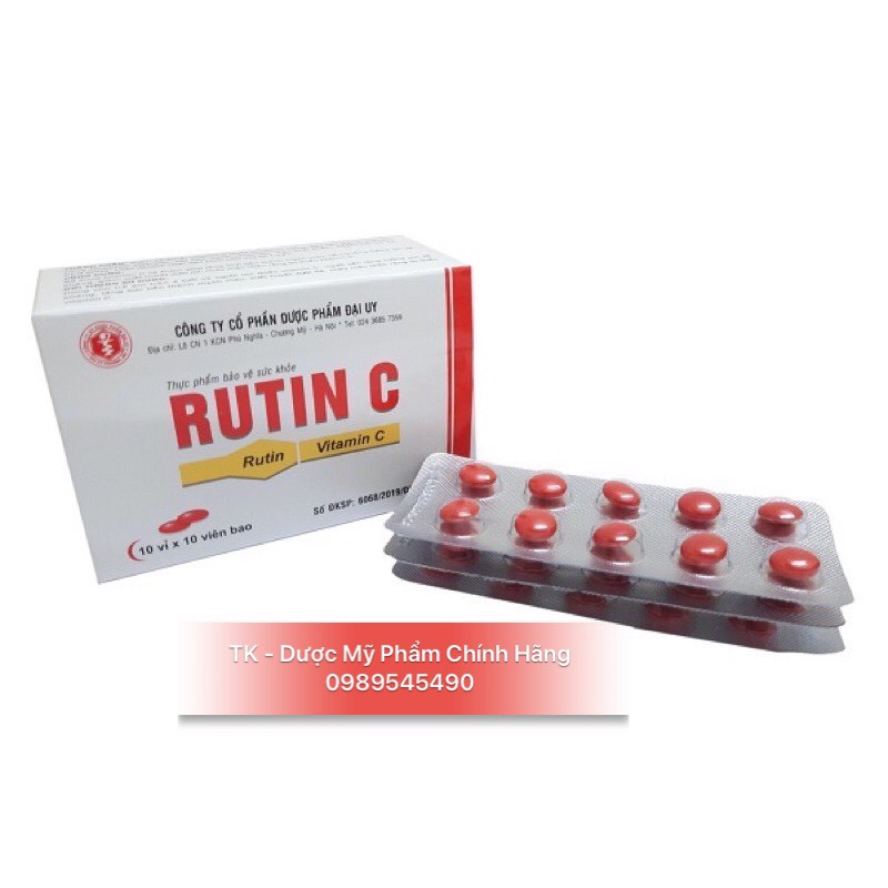 Rutin C Đại Uy/ Rutin C Hà Thành - Bổ Sung Vitamin C Giúp Tăng Tính Bền Mạch Máu, Giảm Chảy Máu Chân Răng - Hộp 100 Viên | Thế Giới Skin Care