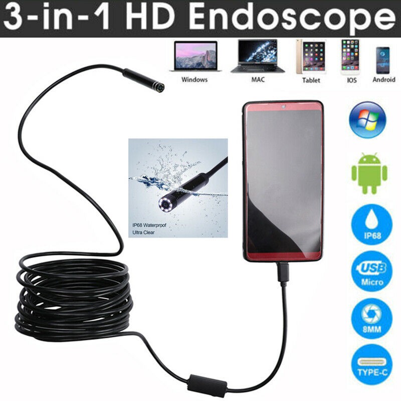 Camera 3in1 Endoscope 8mm dài 2m