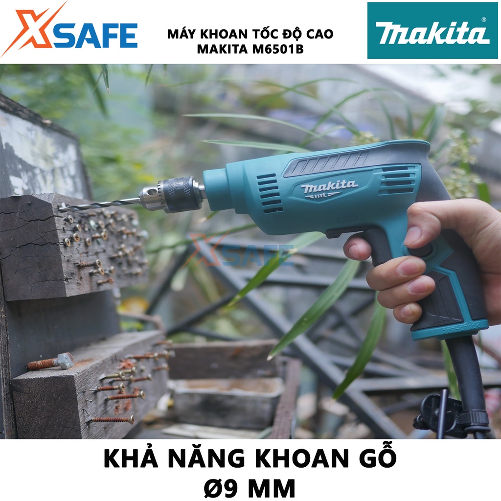 Máy khoan cầm tay Makita M6501B Máy khoan điện công suất 230W, tốc độ không tải 0-4500 v/p, dây dẫn điện 2.0m - [XSAFE]