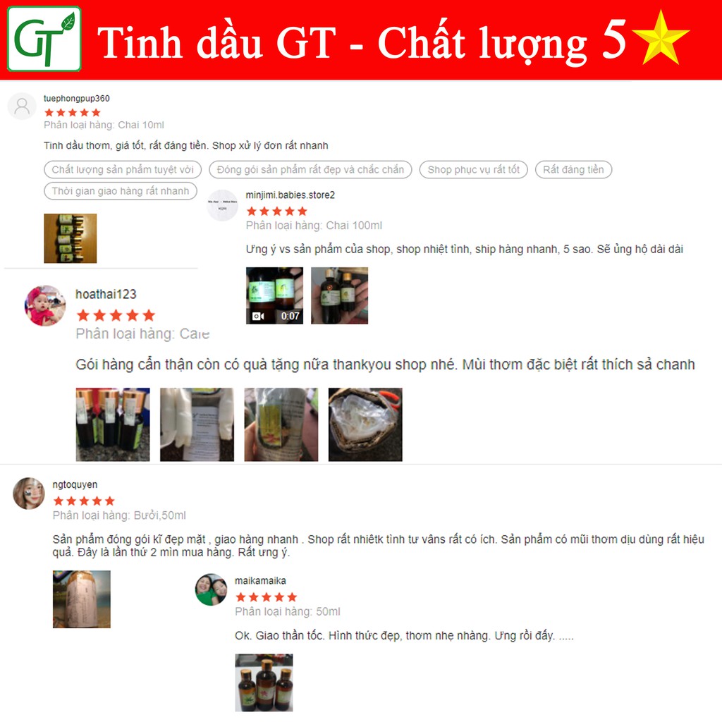 Tinh Dầu Chai Lớn 100ml Quế, Sả, Bạc Hà, Tràm, Bưởi...  - 100% Tự Nhiên Nguyên Chất - Hàng Cao Cấp - Tinh Dầu GT