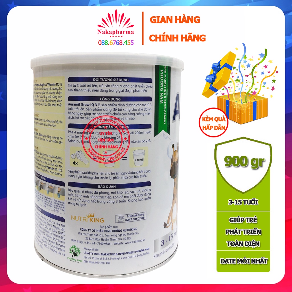 [KÈM QUÀ] Sữa bột Auramil Grow IQ số 3 – Lon 900gr và 400gr