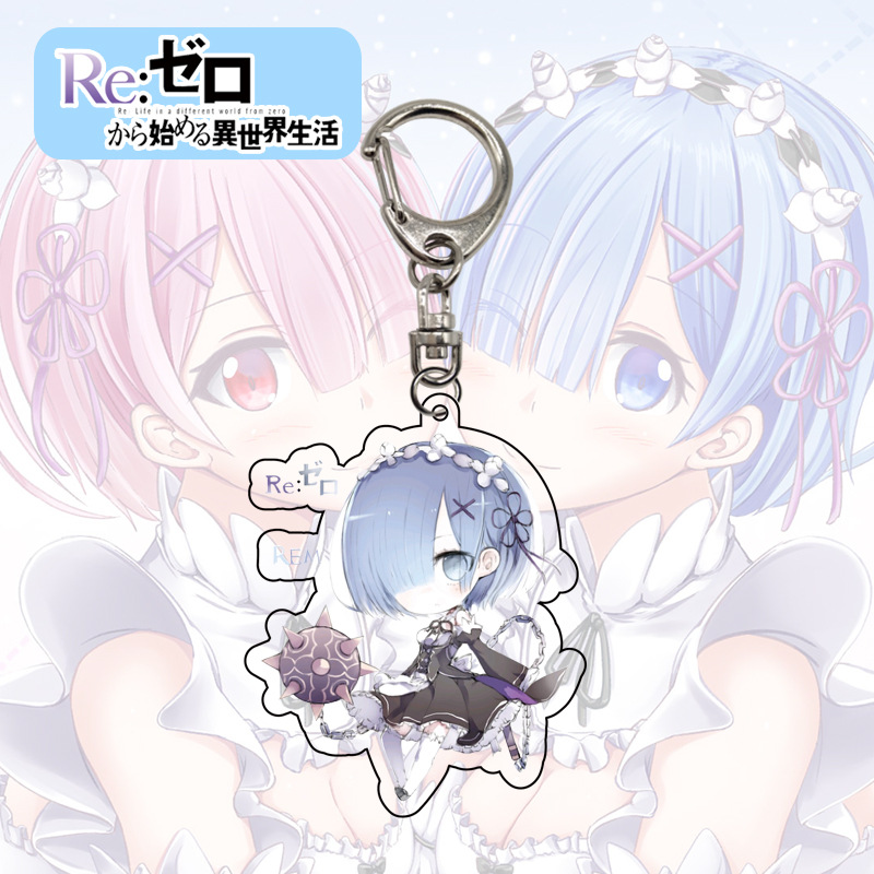 Móc chìa khóa họa tiết Ram Rem anime Re:Zero bằng acrylic chất lượng cao