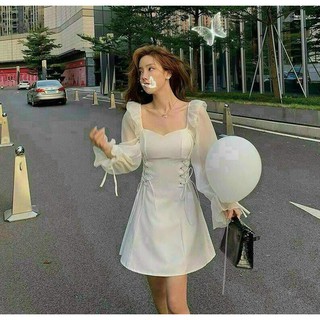 VÁY TRẮNG ĐAN EO TAY PHỒNG